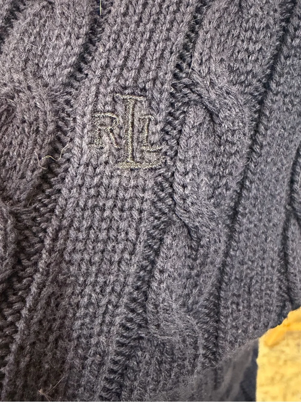 Lauren Ralph Lauren Navy Cable Knit Sweater S 100% Cotton RL Logo Old Money Fall